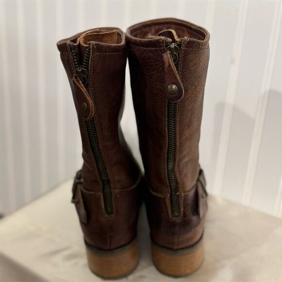 Fabianelli Italian Leather Harness Moto Boots Brown 38 US 7.5 8 Western Zip VTG - Picture 6 of 7